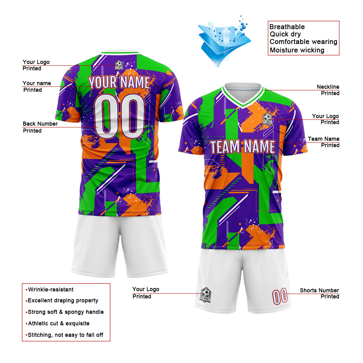 Custom Purple Orange Uniform Jersey Kids Adults Personalized Set Jersey Shirt