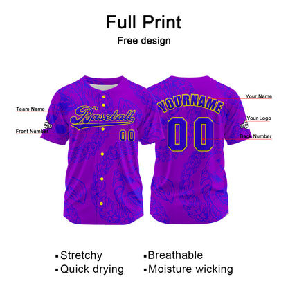 Custom Purple Blue Button Down Baseball Jersey for Men Women Adult Youth Print Name Number Logo