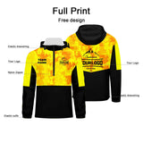 Custom Yellow Camouflage Windproof Softshell  Hooded Jacket - Lightweight Full - Zip, Full Print Logos & Texts