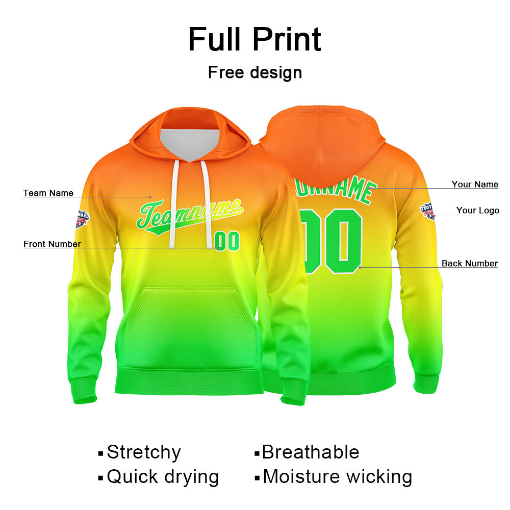 Custom Gradient Hoodie For Man Woman Girl Boy Print Your Logo Name Number Orange Yellow Green