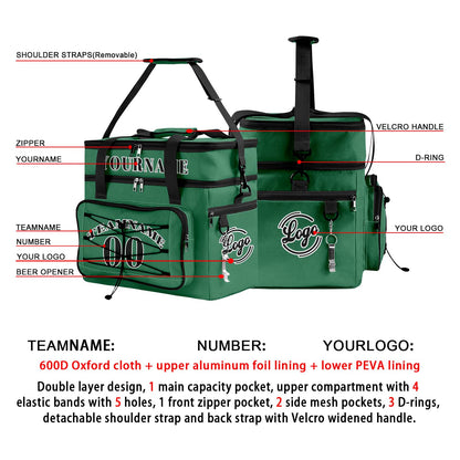 Custom Green Black All-Over Print Double Layer Insulated Cooler Bag - Waterproof 600D Oxford Picnic Tote for Team Events & Outdoor BBQ
