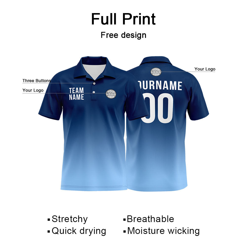 Custom Navy Light Blue Football Gradient Polo Shirts  Add Your Unique Logo/Name/Number
