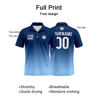 Custom Navy Light Blue Football Gradient Polo Shirts  Add Your Unique Logo/Name/Number