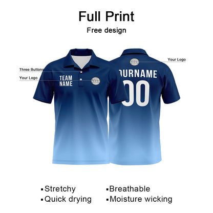 Custom Navy Light Blue Football Gradient Polo Shirts  Add Your Unique Logo/Name/Number