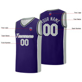 Custom basketball jersey shorts for men and women. Embroidered and printed name, number and logo Purple