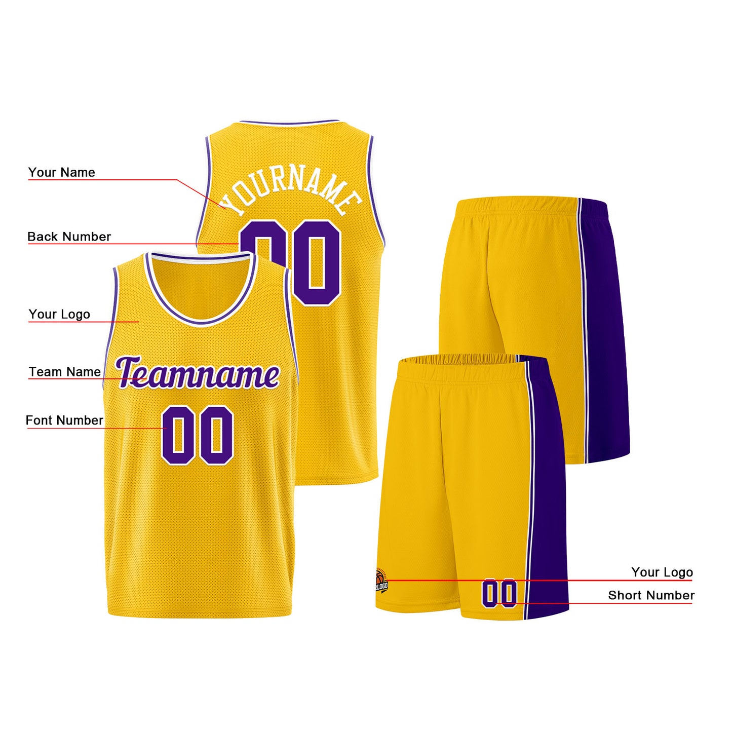 Custom Yellow Purple Basketball Jersey for Men Women Adult Youth Stitched Name Number Logo