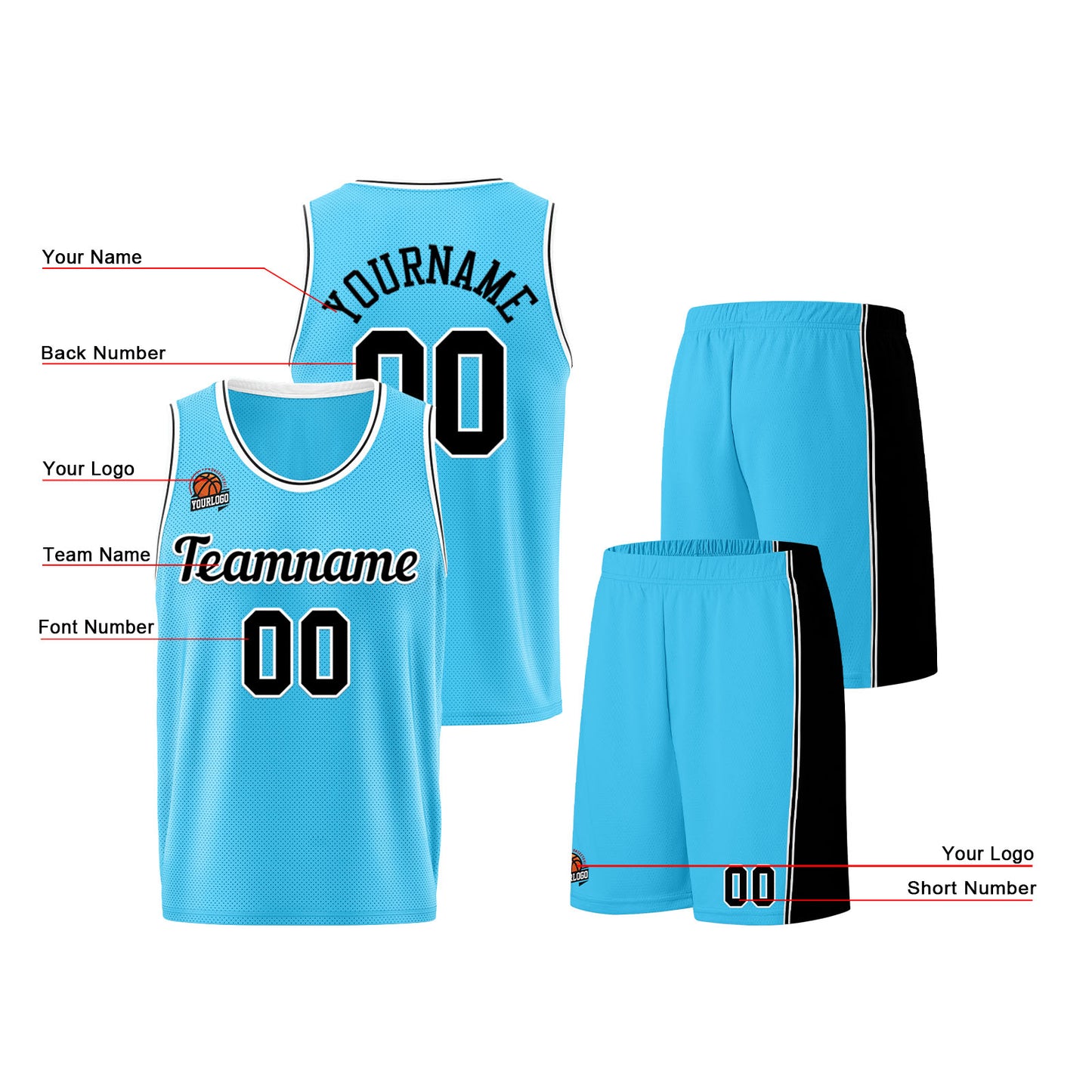 Custom Light Blue Black Basketball Jersey for Men Women Adult Youth Stitched Name Number Logo