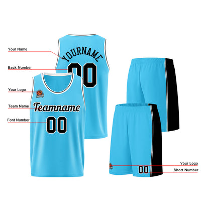 Custom Light Blue Black Basketball Jersey for Men Women Adult Youth Stitched Name Number Logo