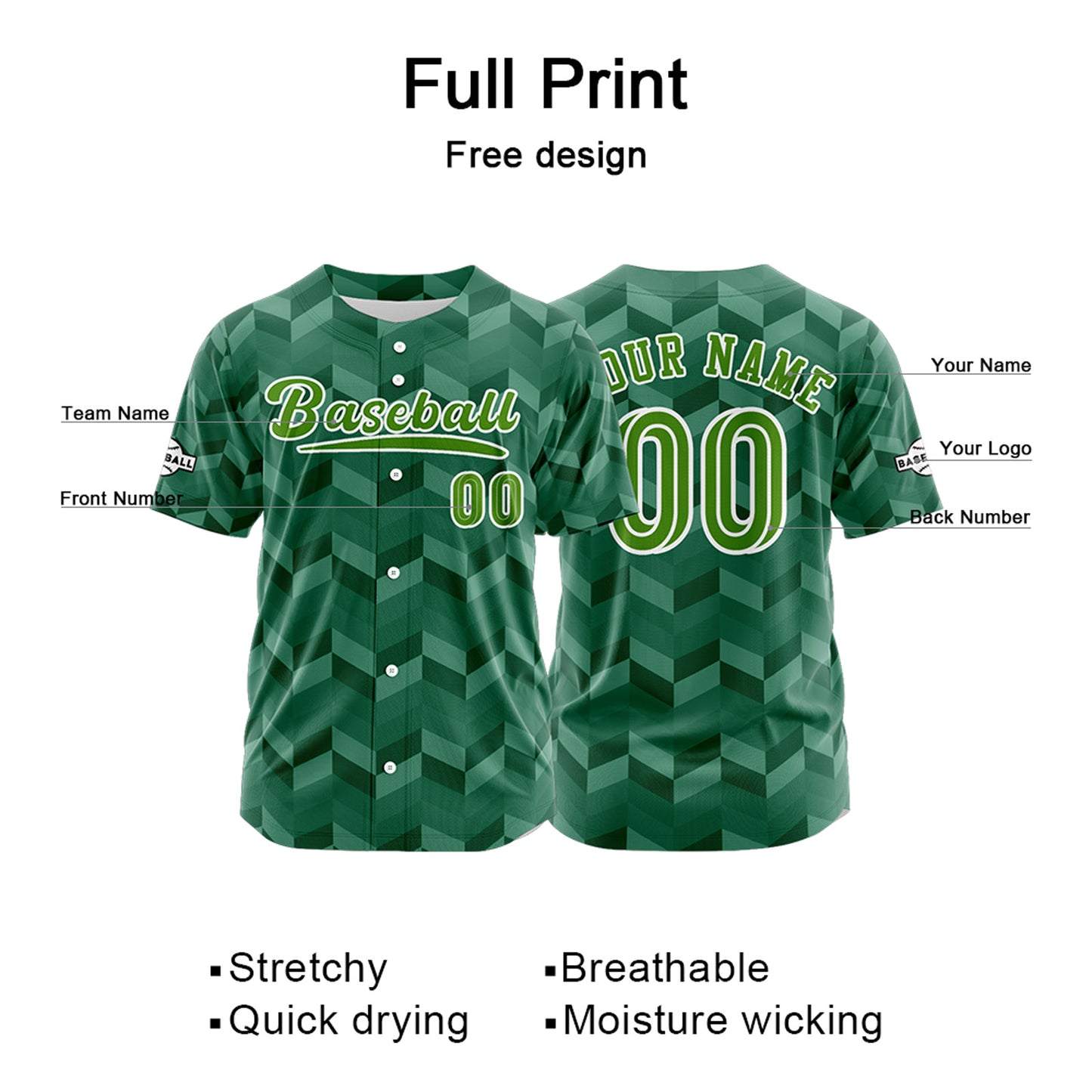 Custom Green Button Down Baseball Jersey for Men Women Adult Youth Print Name Number Logo