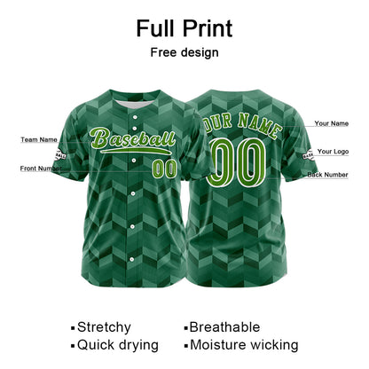 Custom Green Button Down Baseball Jersey for Men Women Adult Youth Print Name Number Logo