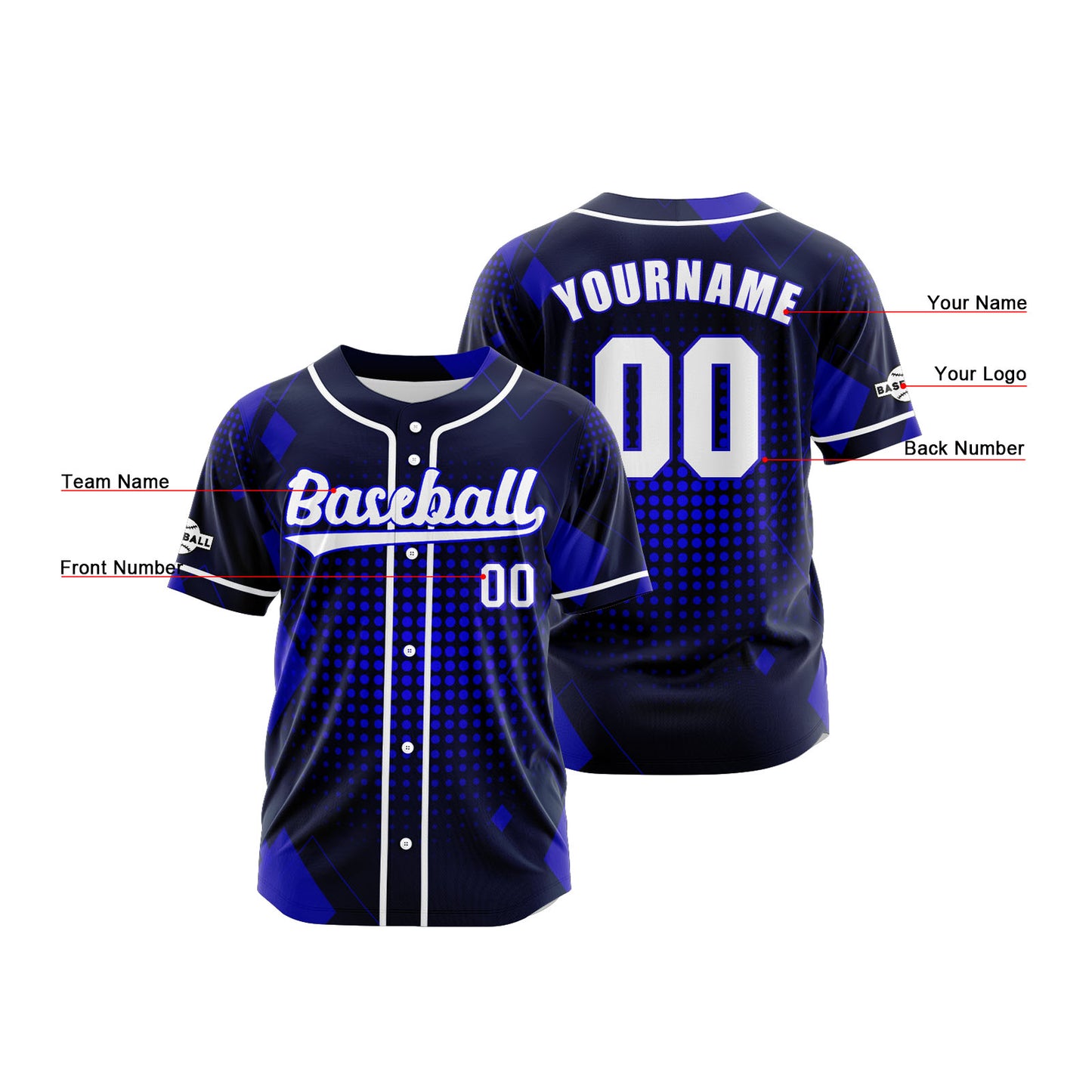 Custom Blue Button Down Baseball Jersey for Men Women Adult Youth Print Name Number Logo