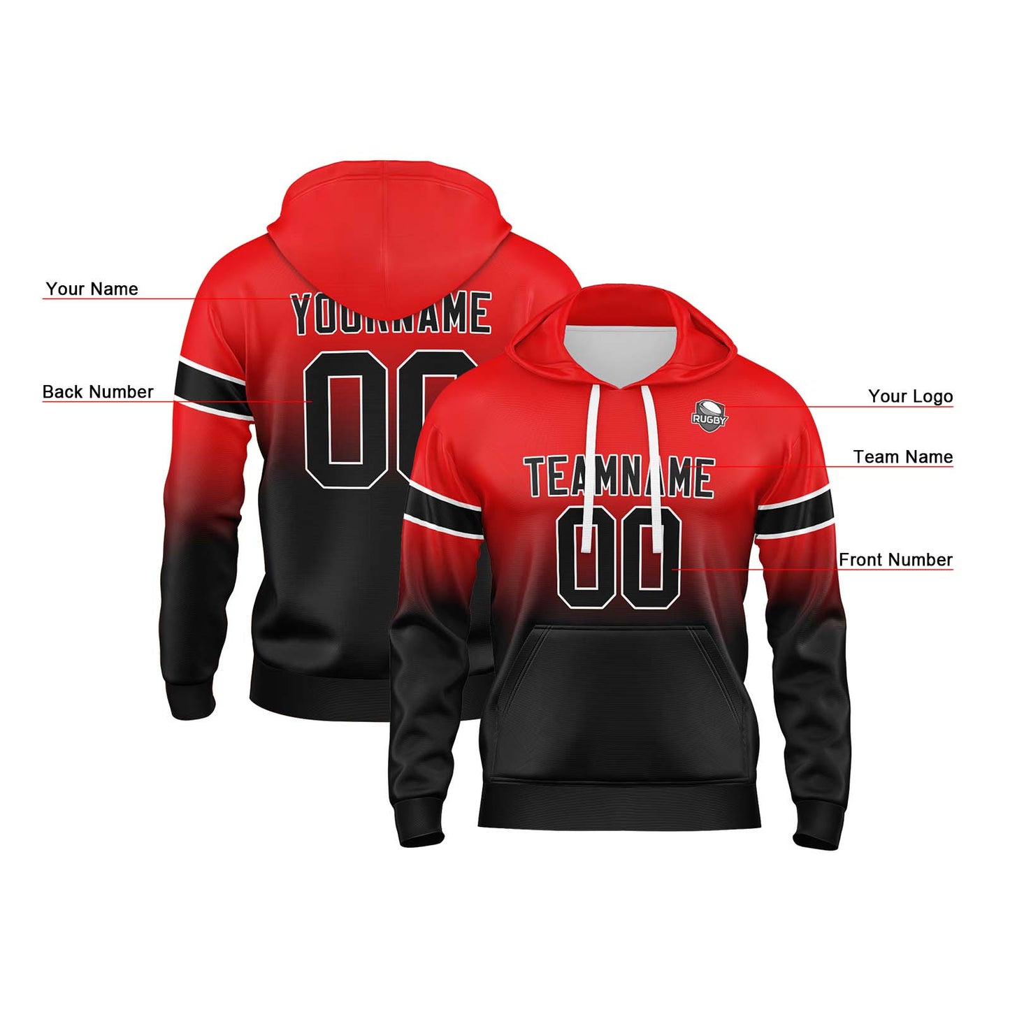 Custom Gradient Hoodie For Man Woman Girl Boy Print Your Logo Name Number Red&Balck