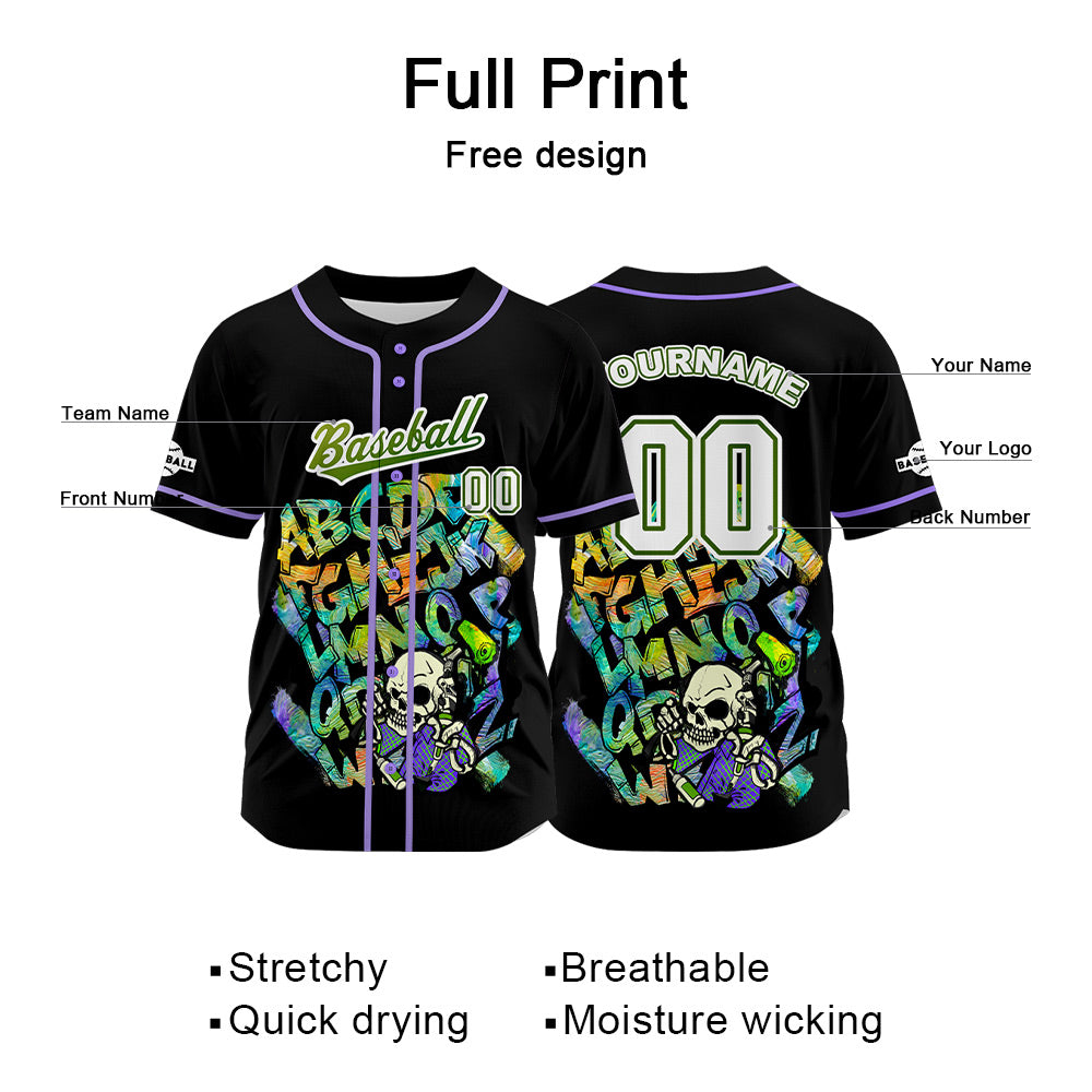 Custom Black Button Down Baseball Jersey for Men Women Adult Youth Print Name Number Logo