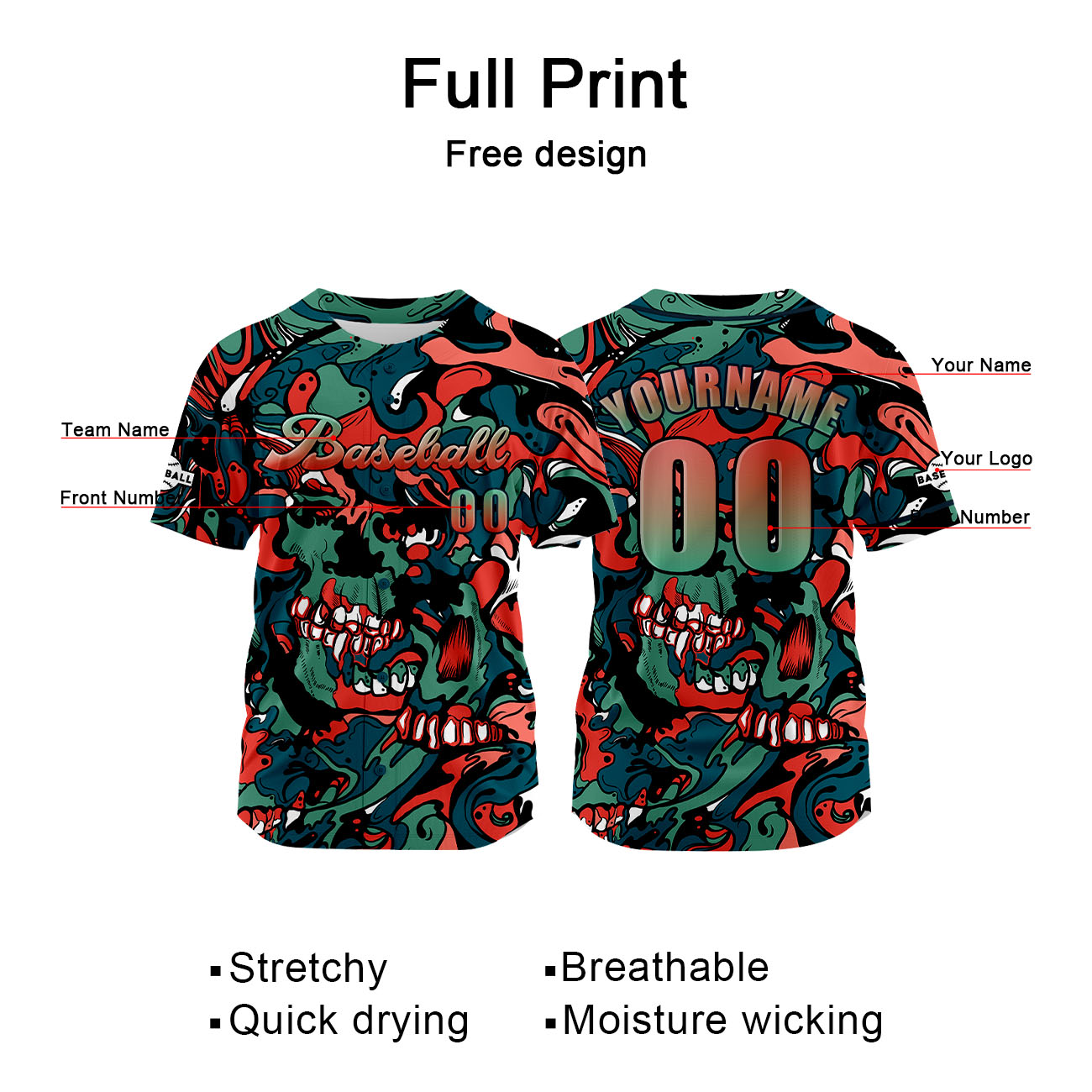 Custom Red Green Baseball Jersey Print Personalized Name, Number and Logo