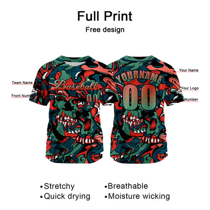 Custom Red Green Baseball Jersey Print Personalized Name, Number and Logo