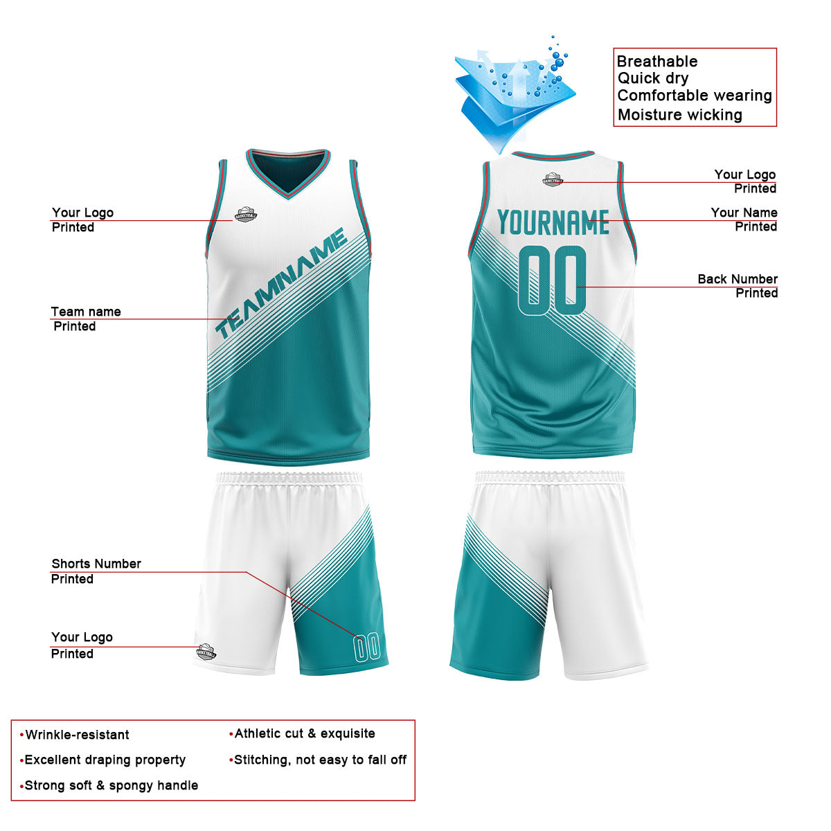 Custom White Blue Reversible Basketball Suit for Adults and Kids Personalized Jersey