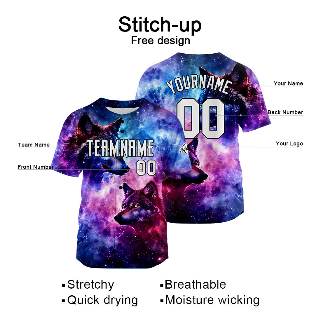 Custom Starry Wolf Baseball Uniforms High-Quality for Adult Kids Optimized for Performance