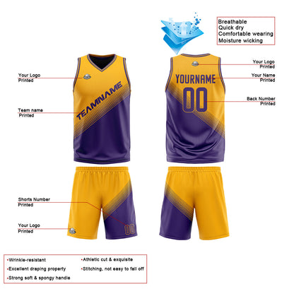 Custom Yellow Purple Reversible Basketball Suit for Adults and Kids Personalized Jersey