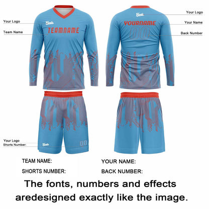 Custom Sky Blue Orange Red Basketball Soccer Football Shooting Long T-Shirt for Adults and Kids