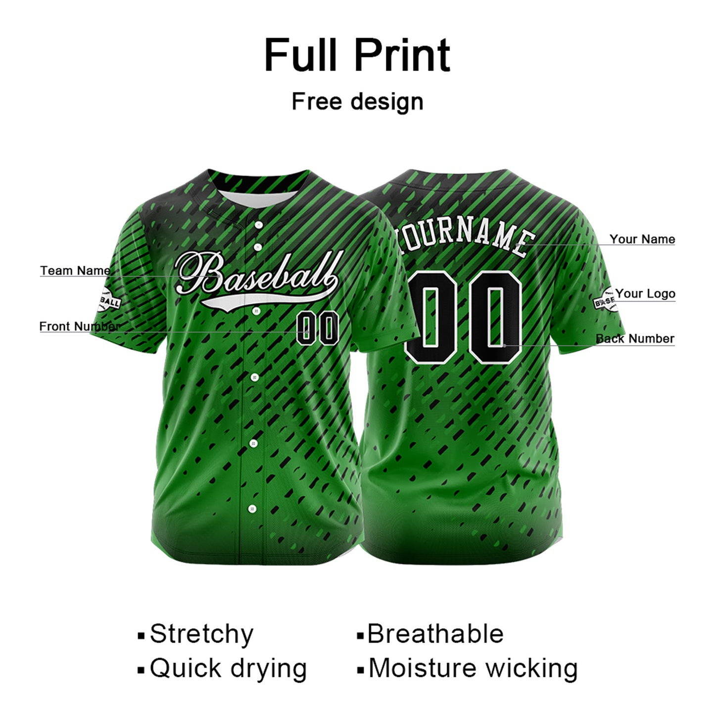 Custom Green Button Down Baseball Jersey for Men Women Adult Youth Print Name Number Logo