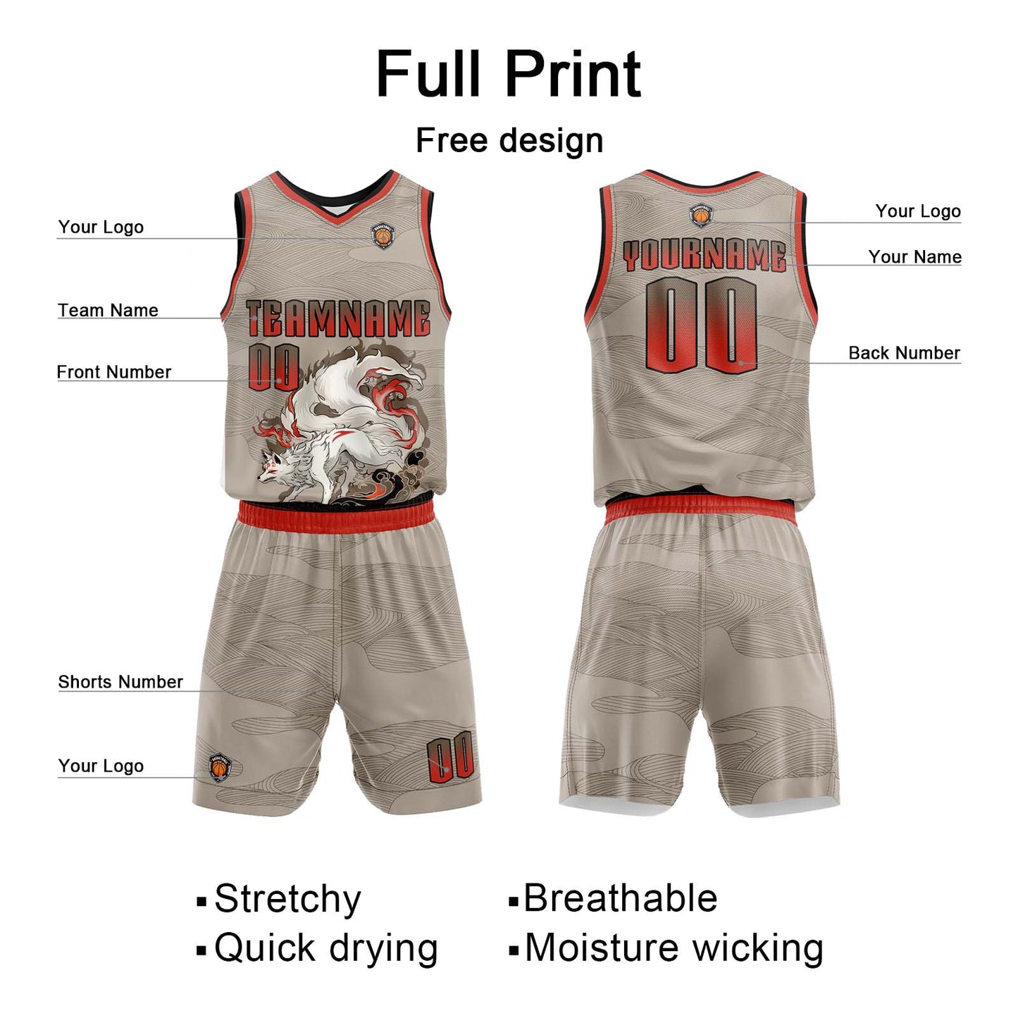Custom Khaki Basketball Jersey Uniform Suit Printed Your Logo Name Number