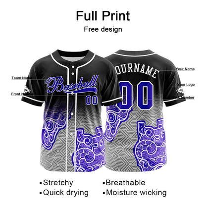 Custom Black Purple Button Down Baseball Jersey for Men Women Adult Youth Print Name Number Logo