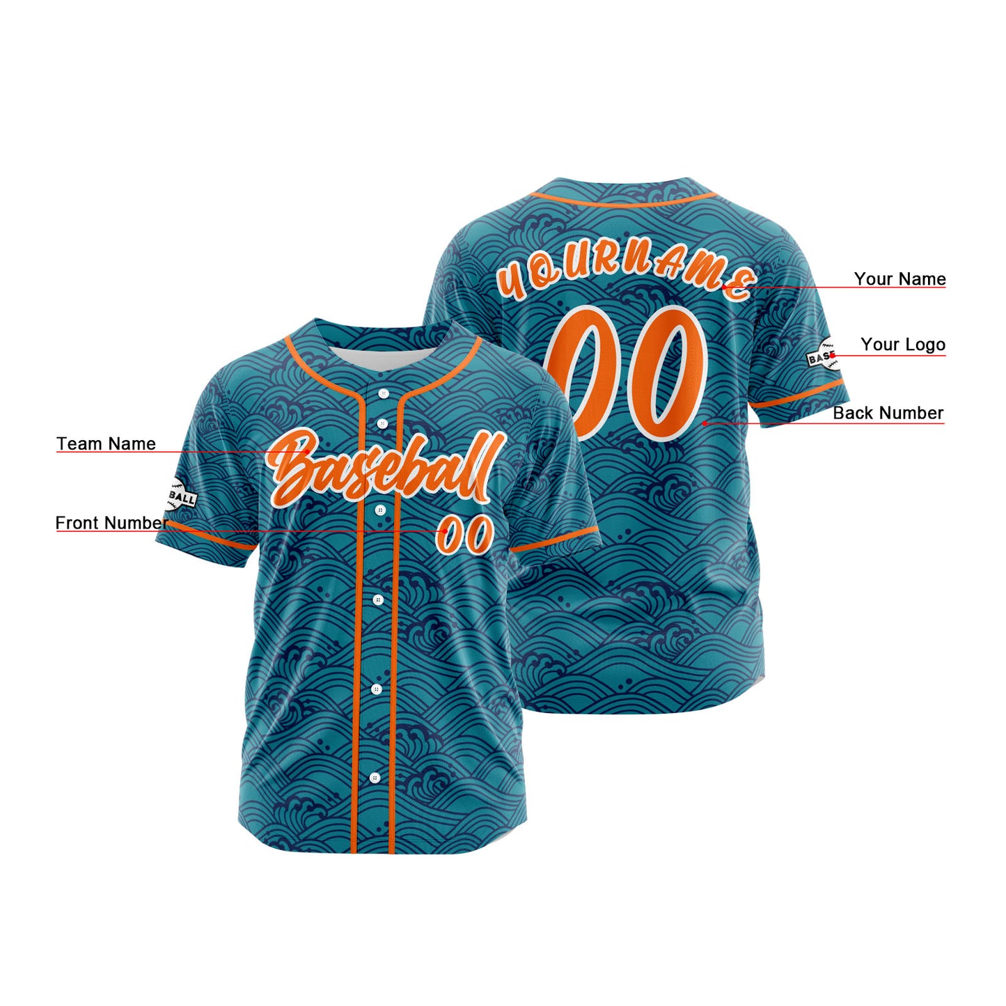 Custom Orange Button Down Baseball Jersey for Men Women Adult Youth Print Name Number Logo
