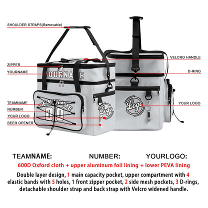Custom Grey Black All-Over Print Double Layer Insulated Cooler Bag - Waterproof 600D Oxford Picnic Tote for Team Events & Outdoor BBQ