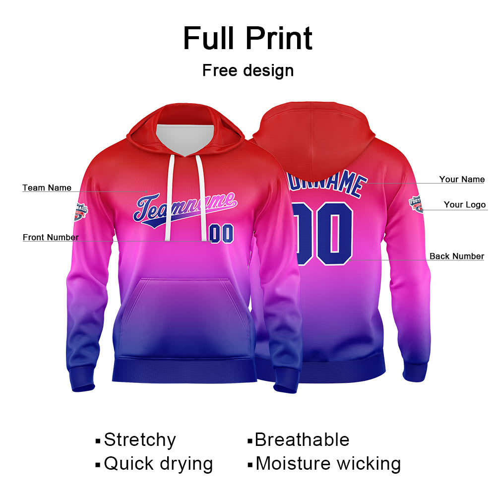 Custom Gradient Hoodie For Man Woman Girl Boy Print Your Logo Name Number Rot Lila Blau