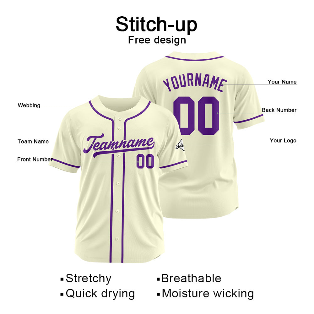 Custom Baseball Jersey Stitched Design Personalized Hip Hop Baseball Shirts Cream-Purple