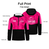 Custom Pink Camouflage Windproof Softshell  Hooded Jacket - Lightweight Full - Zip, Full Print Logos & Texts