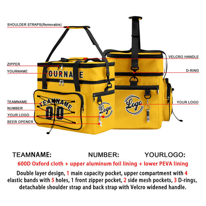 Custom Yellow Black All-Over Print Double Layer Insulated Cooler Bag - Waterproof 600D Oxford Picnic Tote for Team Events & Outdoor BBQ