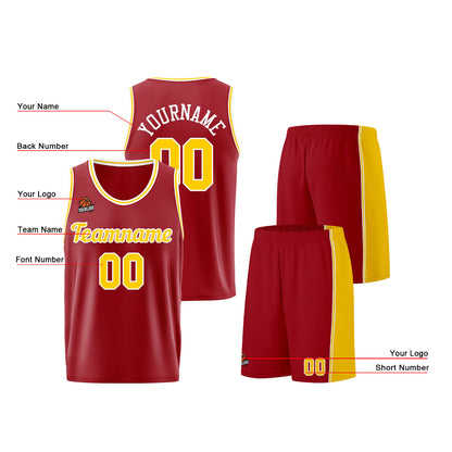 Custom Burgundy Yellow Basketball Jersey for Men Women Adult Youth Stitched Name Number Logo