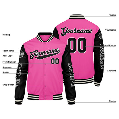 Custom Pink Black Varsity Jackets for Men Women Youth Personalized Letterman Jackets