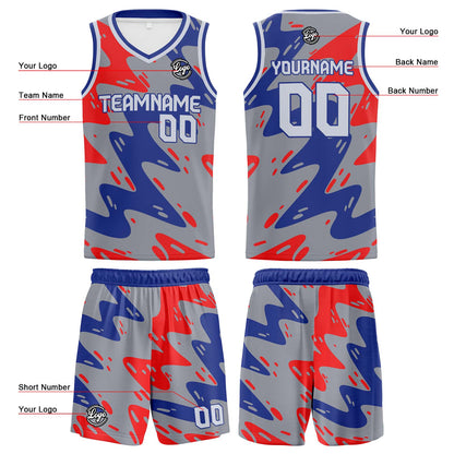 Custom Grey Blue Red Basketball Jersey Uniform Suit Printed Your Logo Name Number
