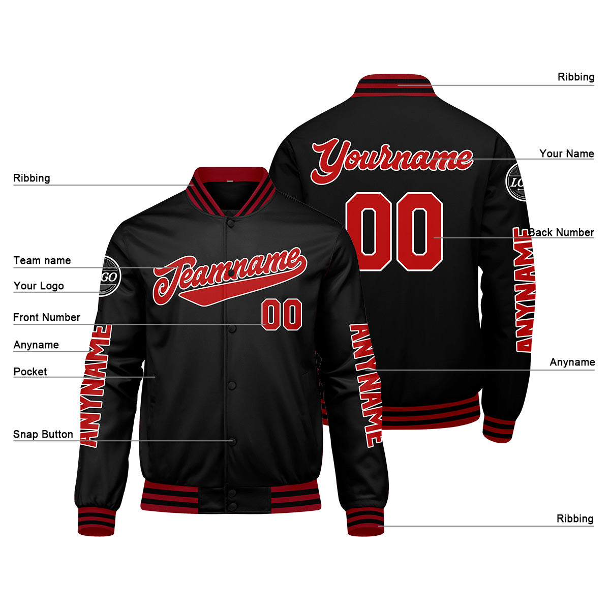 Custom Red Black Varsity Jackets for Men Women Youth Personalized Letterman Jackets