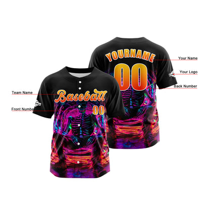 Custom Black Orange Button Down Baseball Jersey for Men Women Adult Youth Print Name Number Logo