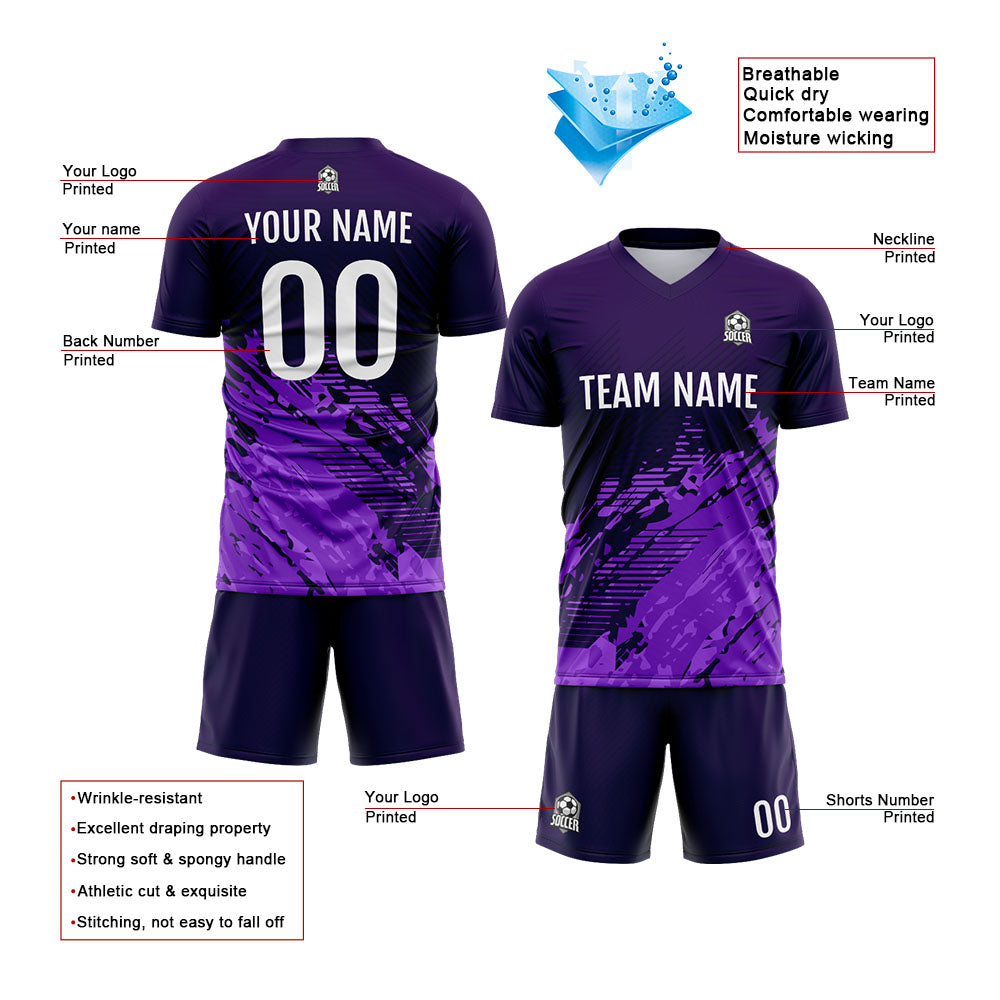 Custom Soccer Uniform Jersey Kids Adults Personalized Set Jersey Purple