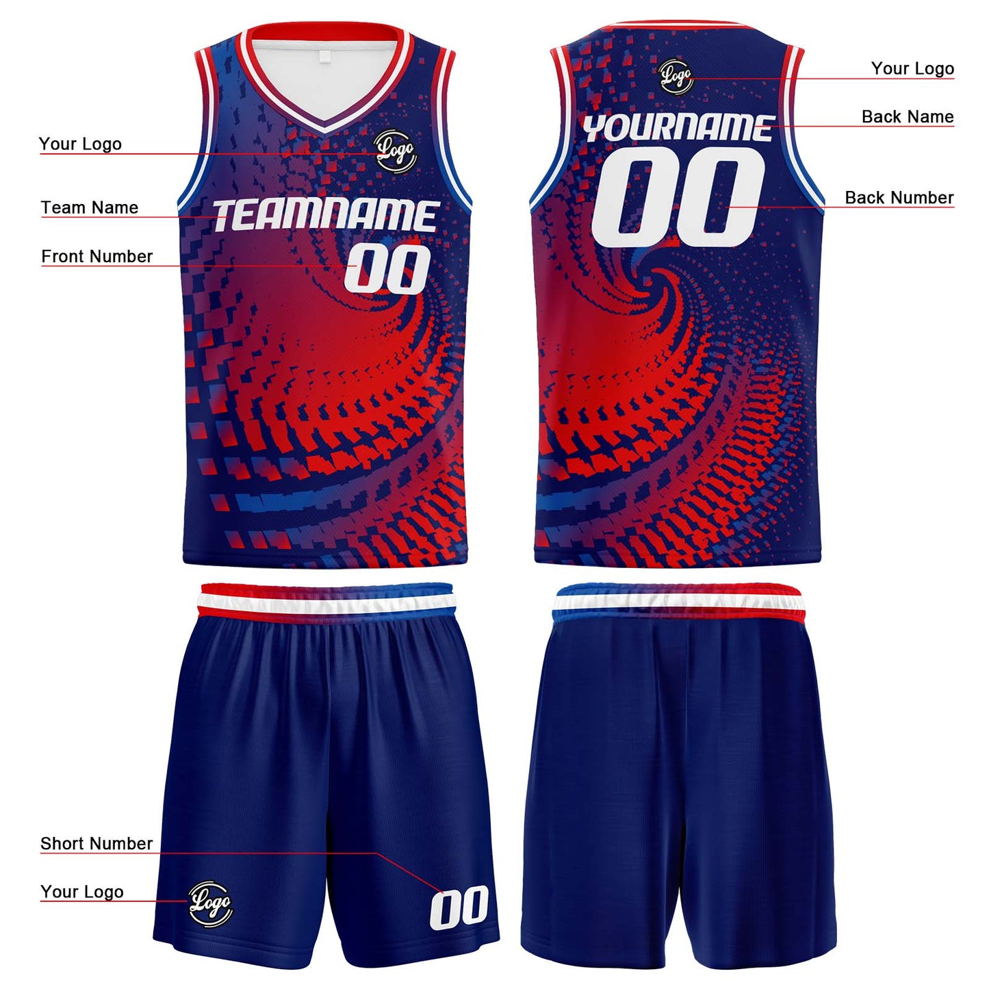 Custom Navy Red Reversible Basketball Suit for Adults and Kids Personalized Jersey