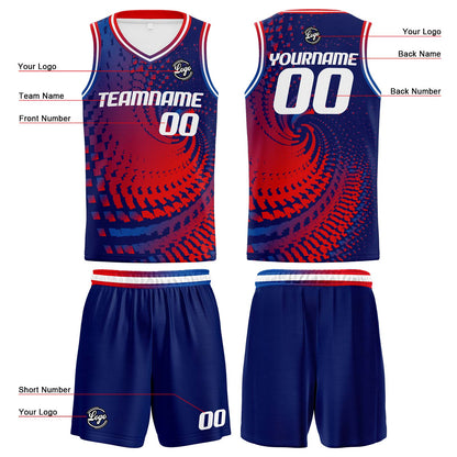 Custom Navy Red Reversible Basketball Suit for Adults and Kids Personalized Jersey