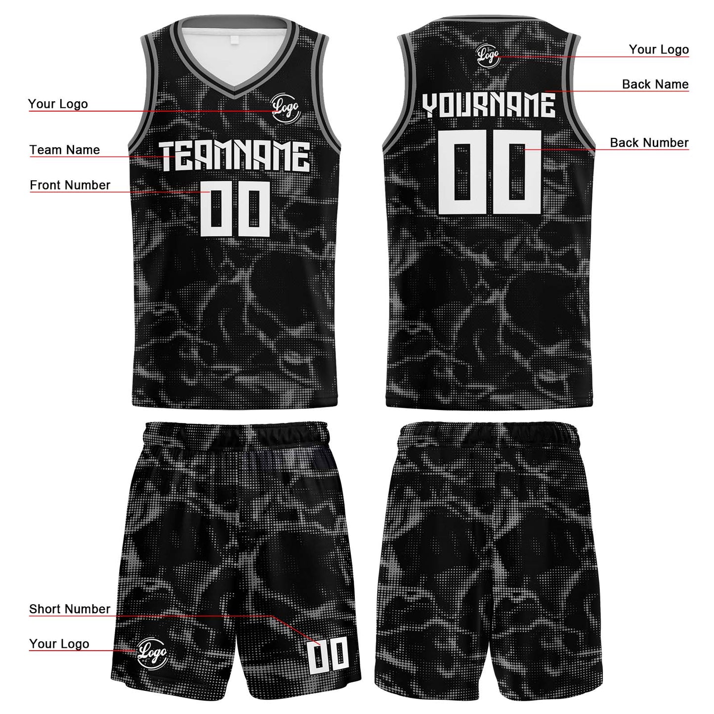 Custom Black Grey Reversible Basketball Suit for Adults and Kids Personalized Jersey