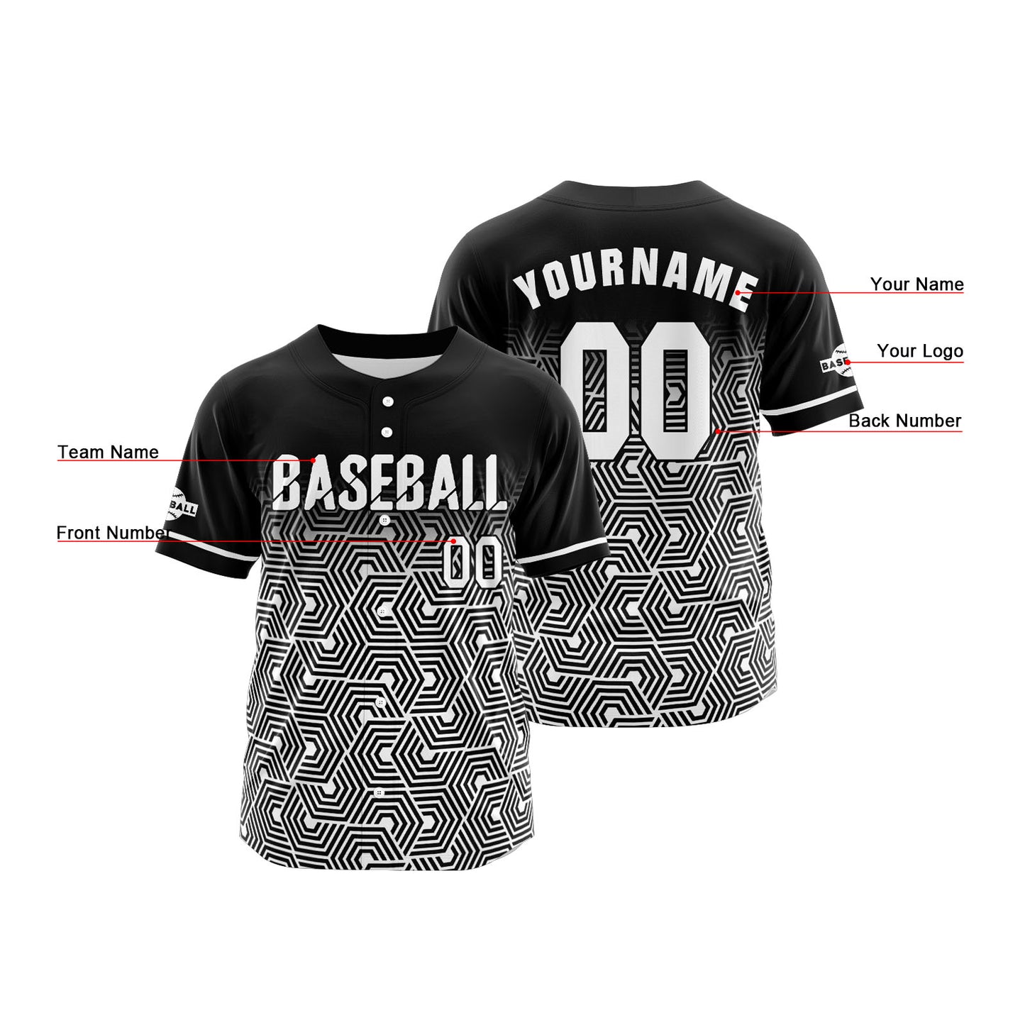 Custom Black Gray Button Down Baseball Jersey for Men Women Adult Youth Print Name Number Logo