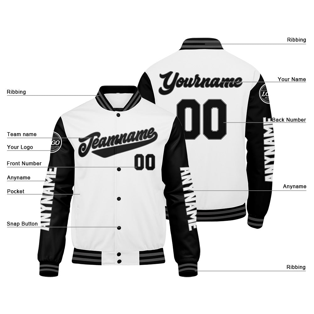 Custom Black White Varsity Jackets for Men Women Youth Personalized Letterman Jackets