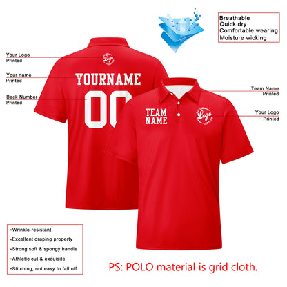 Custom Red White Football Polo Shirts  Add Your Unique Logo/Name/Number