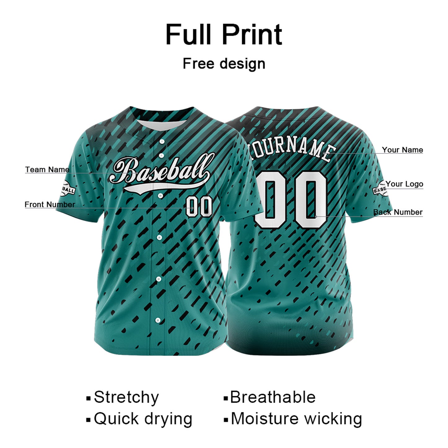 Custom Teal Button Down Baseball Jersey for Men Women Adult Youth Print Name Number Logo