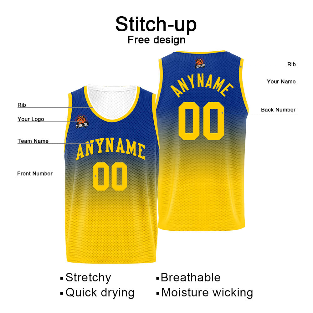 Custom Basketball Jersey Personalized Stitched Team Name Number Logo Royal&Yellow