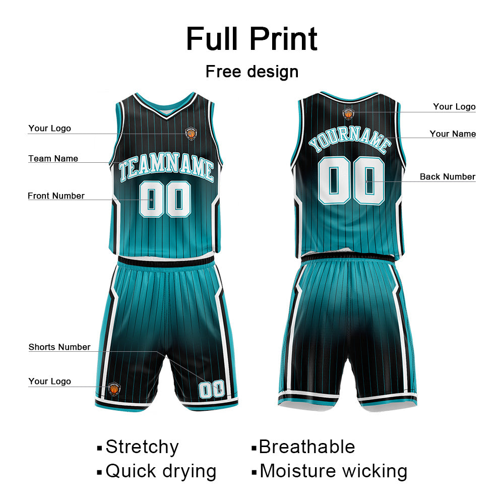 Custom Gradient Teal Reversible Basketball Suit for Adults and Kids Personalized Jersey