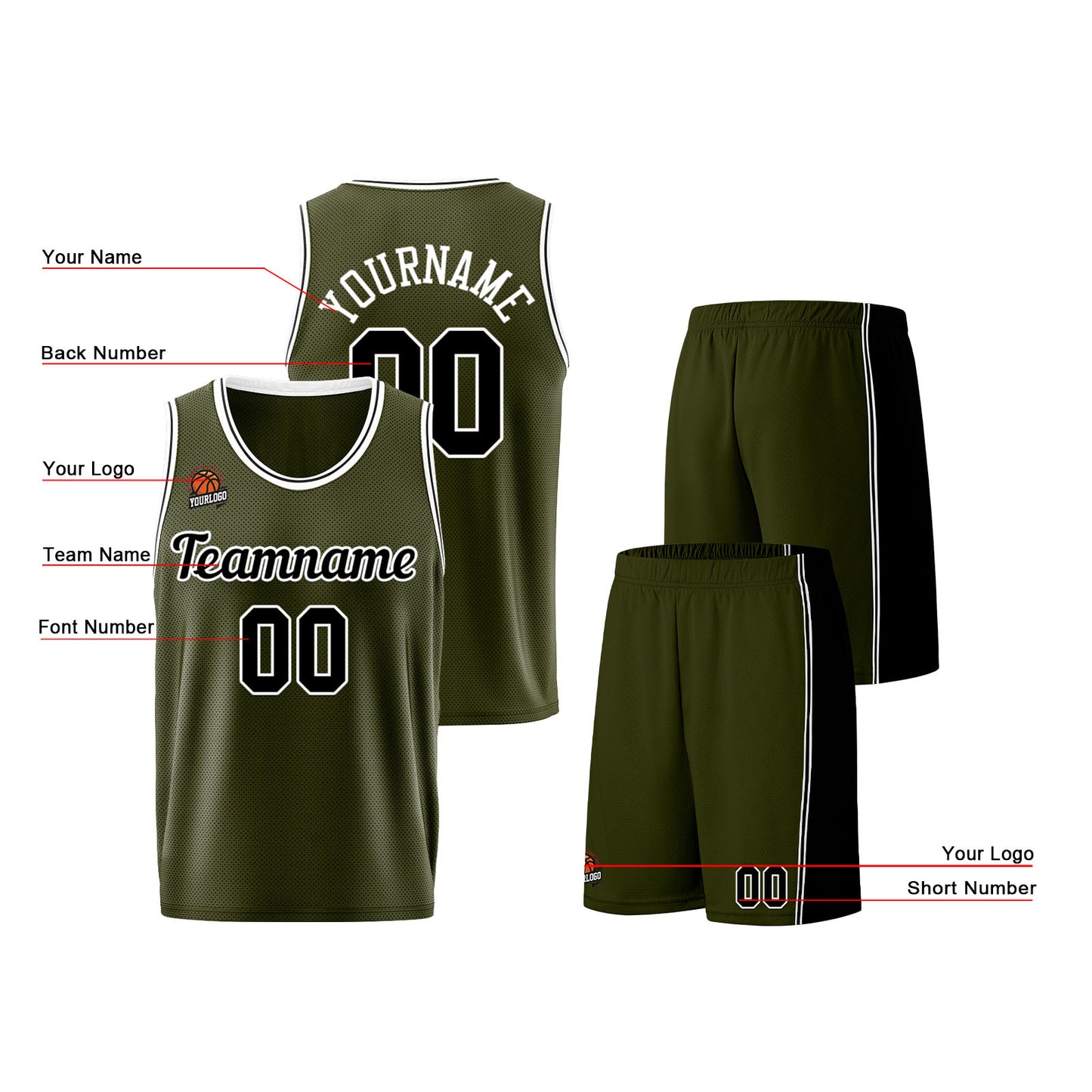 Custom Army Green-Black Basketball Jersey for Men Women Adult Youth Stitched Name Number Logo