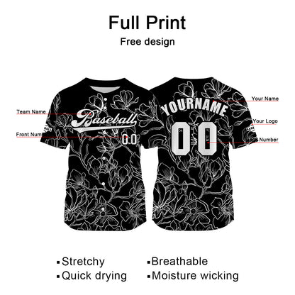 Custom Black Baseball Jersey Print Personalized Name, Number and Logo