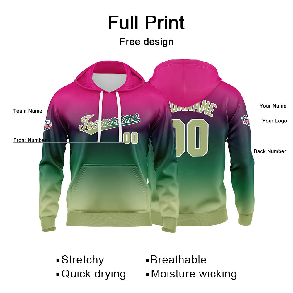 Custom Gradient Hoodie For Man Woman Girl Boy Print Your Logo Name Number Purple Green